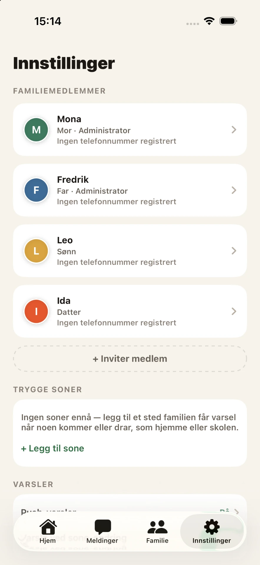 Skjermbilde fra PlingHome-appen